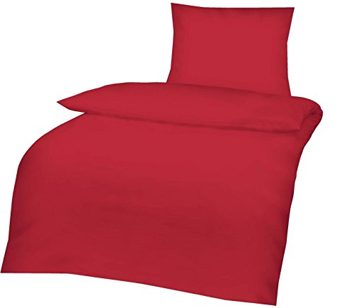 2tlg Baumwoll Bettwäsche Set in Hochwertiger RENFORCE Qualität 135x200cm + 80x8 cm in UNI Einfarbig Rot NEU mit RV