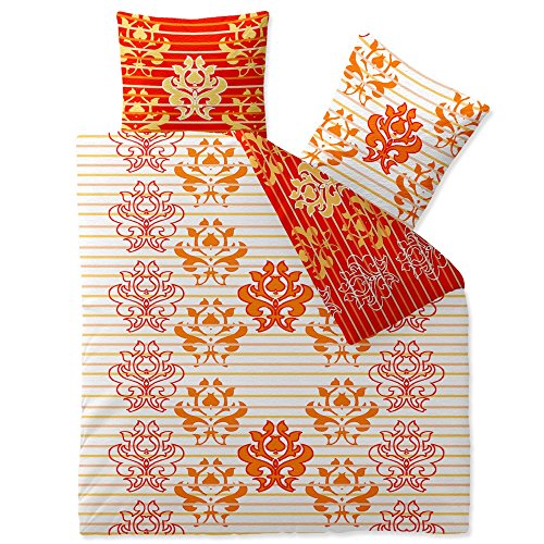 3-tlg. Bettwäsche 200x200 100% Baumwolle Seersucker Marken Qualität | CelinaTex Enjoy Wendedesign Kiley weiß orange Streifen Ornamente