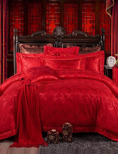 4-teilig Rom-Art-Jacquard Adel hochwertige Seide Bettwäsche, bestickte Bettwäsche Bettbezug-Set , queen