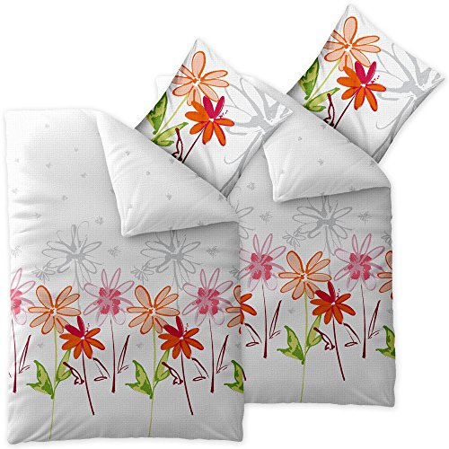 4-tlg. Bettwäsche 135x200 100% Baumwolle Seersucker Marken Qualität | CelinaTex Enjoy Design Ayana weiß grün orange rot Blumen