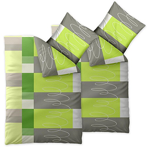 4-tlg. Bettwäsche 135x200 100% Baumwolle Seersucker Marken Qualität | CelinaTex Enjoy Design Ellen hell grün grau weiß Kacheln