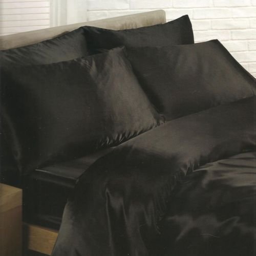 6 STÜCK Satin Seide Luxus-gefühl Complete Bettdecke Bettlaken Set In 6 Farben - Schwarz, Doppelbett