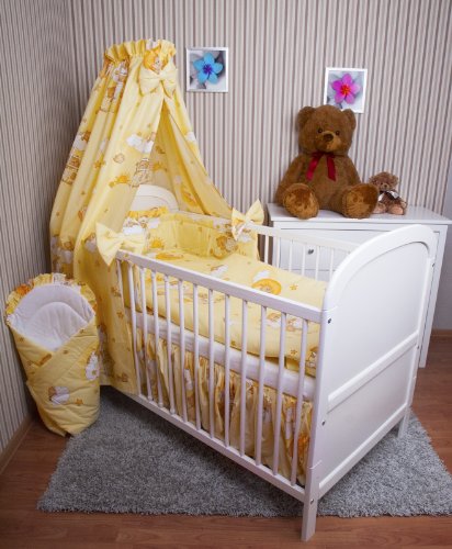 Amilian® Baby Bettwäsche 5tlg Bettset mit Nestchen Kinderbettwäsche Himmel 100x135cm NEU Bär auf der Leiter Ecru Vollstoffhimmel