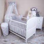 Amilian® Baby Bettwäsche 5tlg Bettset mit Nestchen Kinderbettwäsche Himmel 100x135cm NEU Pünktchen grau Chiffonhimmel