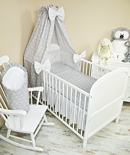 Amilian® Baby Bettwäsche 5tlg Bettset mit Nestchen Kinderbettwäsche Himmel 100x135cm NEU Vollstoffhimmel Sternchen Grau