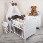 Amilian® Baby Bettwäsche 5tlg Bettset mit Nestchen Kinderbettwäsche Himmel 100x135cm Retro braun Chiffonhimmel