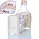 Baby Kinderbett EULEN Creme 120x60 weiss beige braun mit 9 teiligen Bettwäsche Komplettset und Matratze