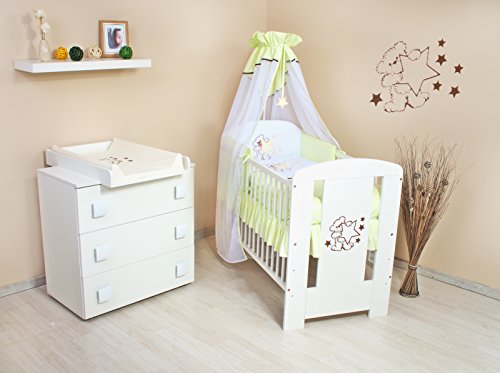 Babyzimmer (weiss) sparset incl. Babybett , Wickelkommode , Ausstattung - Komplettset (grün)