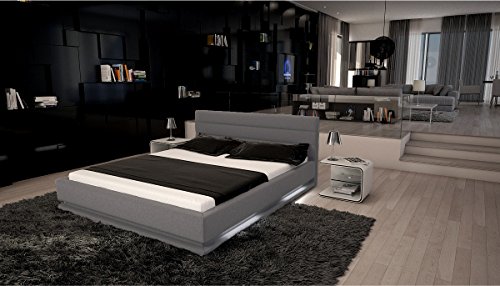 Doppelbett Stoff RIPANI 180 x 200 cm grau Kopfteil mit Ziernähten modernes Design Wasserbett geeignet