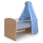 Komplett-Kinderbett - Classic-Line Buche 70x140 cm, inklusive Umbaukit, Bett-Set Bienchen Blau, Matratze und Himmelstange