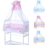 LCP Kids Baby Beistellbett in weiss mit rosa Bettwäsche Komplett Set, Nestchen und Matratze