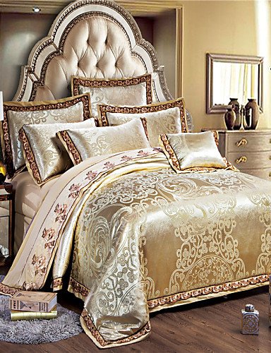 Luxus Jacquard Seide, Baumwolle-Mischgewebe 4 Bettbezug Bettlaken Kissenbezüge Bettwäsche, Queen