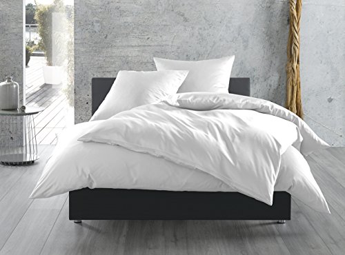 Mako-Satin Baumwollsatin Bettwäsche uni einfarbig zum Kombinieren (135 cm x 200 cm, Weiß)