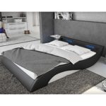 Polster-Bett 180x200 cm schwarz-weiß aus Kunstleder mit blauer LED-Beleuchtung | Mavani | Das Kunst-Leder-Bett ist ein edles Designer-Bett | Doppel-Bett 180 cm x 200 cm mit Lattenrost in Leder-Optik, Made in EU