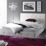 Polsterbett Designer Bett Doppelbett 140 x 200 weiß Lederoptik mit Schmuksteinen und Inkl. Lattenrahmen 47002