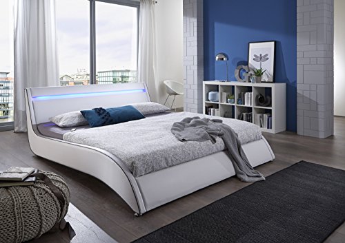 SAM® Design Polsterbett Bett Suva LED in weiß 180 x 200 cm