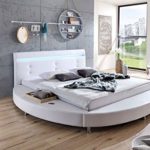 SAM® Design Rundbett Bastia, Bett in weiß, mit intergrierter Beleuchtung, LED, Kopfteil abgesteppt, mit Chromfüßen auch als Wasserbett verwendbar, 180 x 200 cm