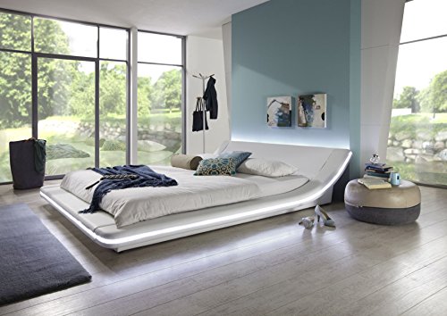 SAM® Polsterbett Bett Custavo LED in Weiß 160 x 200 cm abgerundetes modernes Design Beleuchtung vorhanden