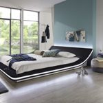 SAM® Polsterbett Bett Custavo LED in schwarz 140 x 200 cm abgerundetes modernes Design Beleuchtung vorhanden