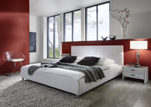SAM® Polsterbett weiß 180x200 cm, Bett mit chrom-farbenen Füßen, Kopfteil modern im abgesteppten Design, Doppelbett auch als Wasserbett geeignet [53256018]