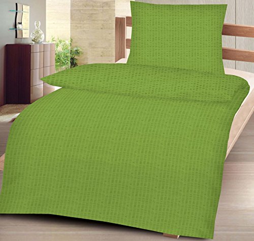 Seersucker Bettwäsche aus 100% Baumwolle Größe: 135x200 cm + 80x80 cm 2-teiliges Set in grün