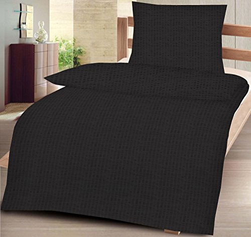 Seersucker Bettwäsche aus 100% Baumwolle Größe: 135x200 cm + 80x80 cm 2-teiliges Set in schwarz