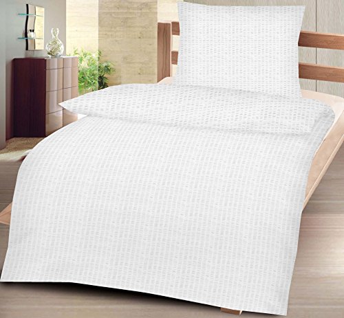 Seersucker Bettwäsche aus 100% Baumwolle Größe: 135x200 cm + 80x80 cm 2-teiliges Set in weiß