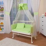 WALDIN Baby Beistellbett komplett mit Ausstattung, höhen-verstellbar, Buche Massiv-Holz weiß lackiert, 8 Farben wählbar,grün/weiß