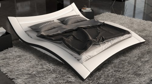 XXS® Möbel Design Bett Seducce 160 x 200 cm weiß/schwarz geschwungenes Design integrierte LED Leiste am Kopfende Lager Speditionsversand