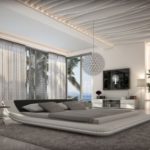 XXS® Möbel Doppelbett Custo 180 x 200 cm in weiß/schwarz mit LED Beleuchtung modernes Design Wasserbett geschwungenes Kopfteil Lager Speditionsversand