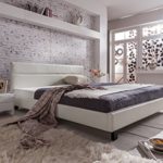 SAM® Design Polsterbett Pellisima, 140 x 200 cm in weiß, mit SAMOLUX®-Bezug, Kopfteil im abgesteppten Design, Bett mit dunklen Füßen, auch als Wasserbett verwendbar