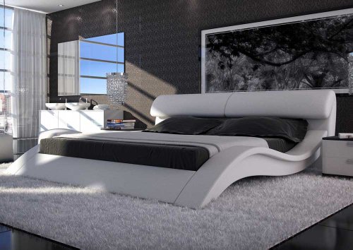 SAM® Polsterbett Allure in Weiß 180 x 220 cm geschwungene Seitenteile Kopfteil aufklappbar modernes Design Wasserbett geeignet