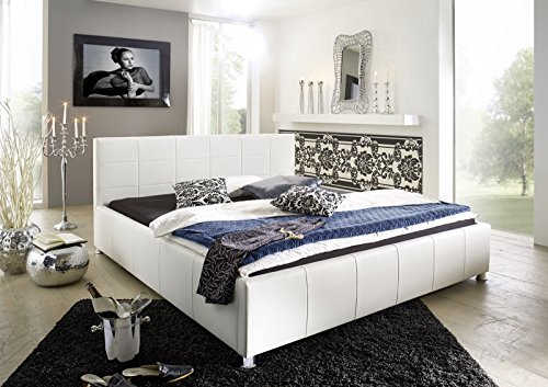 SAM® Polsterbett 200x200 cm Katja, weiß, Bett mit gepolstertem, hohen Kopfteil, abgestepptes Design