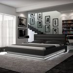SAM® Polsterbett Bett Ripani in schwarz 140 x 200 cm Bettkasten mit Beleuchtung Kopfteil mit Ziernähten modernes Design Wasserbett geeignet