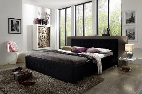 SAM® Polsterbett Rimini in schwarz 180 x 200 cm Silber Farben Füße abgestepptes modernes Design Wasserbett geeignet Bett