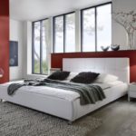 SAM® Polsterbett Zarah in weiß 200 x 200 cm Kopfteil im abgesteppten modernen Design chromfarbene Füße Bett Wasserbett geeignet