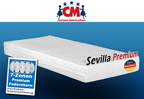 Sevilla Premium 7 Zonen Tonnentaschenfederkern-Matratze in den Härtegraden H2 und H3. Höchste Qualität aus der Matratzenmanufaktur. Made in Germany. (Härtegrad H2, 120x200 cm)