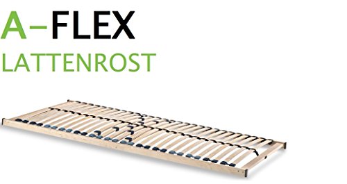 Lattenrost aus Holz mit 7 Zonen und Härtegradverstellung , Für alle Matratzen und gängigen Betten geeignet , Komfortabler A-Flex Lattenrost mit 28 Federholzleisten