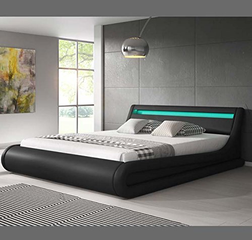 Muebles Bonitos – Luxus Designer LED-Polsterbett mit Bettkasten Schwarz 140x190