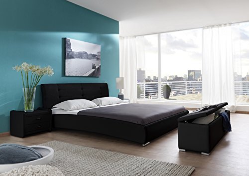 SAM® Polsterbett 120x200 cm Bastia, schwarz, Bett mit gepolstertem, hohen Kopfteil, Chrom-Füße, als Wasserbett verwendbar