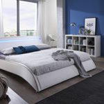 SAM® Design Polsterbett Bett Suva LED in weiß 140 x 200 cm geschwungene Seitenlinie mit schwarzen Akzenten, Chromfüße, als Wasserbett geeignet