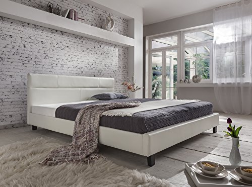 SAM® Polsterbett 140x200 cm Pellisima, weiß, Kopfteil im abgesteppten Design, Bett mit schwarzen Füßen