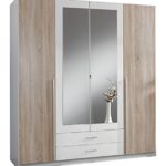 Wimex 119453 Kleiderschrank, 4-türig mit zwei Schubkästen und zwei Spiegeltüren, Front Korpus Außentüren Eiche Sägerau Nachbildung, 180 x 198 x 58 cm