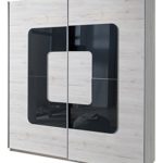 Wimex 132771 Schwebetürenschrank, Weißeiche Nachbildung, 180 x 198 x 64 cm, Absetzung Glas, grau