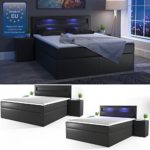 Design Boxspringbett LED Doppelbett Bett Hotelbett Ehebett 180x200 cm schwarz