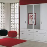 Rauch Kleiderschrank mit Spiegel 4-türig Weiß Alpin mit 8 Schubladen, BxHxT 181x199x56 cm