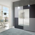Wimex 248771 Kleiderschrank, Holz, Front mit Aluminium Nachbildung und Spiegel, anthrazit, 180 x 64 x 198 cm