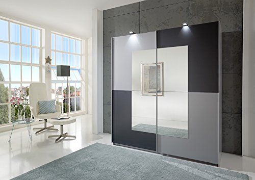 Wimex 248771 Kleiderschrank, Holz, Front mit Aluminium Nachbildung und Spiegel, anthrazit, 180 x 64 x 198 cm