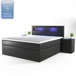 Design Boxspringbett LED Doppelbett Bett Hotelbett Ehebett 180x200 cm schwarz