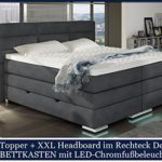 XXL ROMA Boxspringbett mit Bettkasten Designer Boxspring Bett LED DESIGN GRAU STOFF Rechteck Design (Design Grau Stoff, 180x200cm)